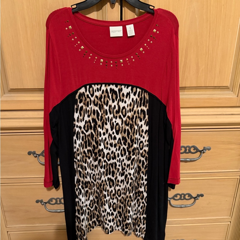 Chico's Red and Black Leopard Print Tunic